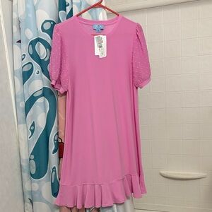 NWT Cece Pink Ruffle Hem Short Sleeve Dress Medium